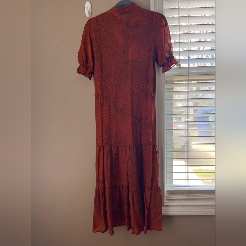 Christy Dawn Rustic Burnt Orange Tiered Button-Front Maxi Dress - Picture 8 of 9